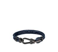 BOSS Bracelet en cuir tressé bleu avec fermoir mousqueton noir - Style ARES PRIME, HB1580701 Bleu foncé M