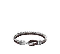 BOSS Bracelet en cuir tressé marron et en acier inoxydable - Style JAXON, HB1580892 Couleur argentée M