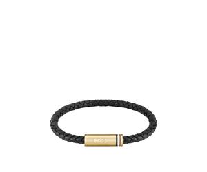 BOSS Bracelet en cuir tressé noir avec fermoir magnétique à logo - Style ARES SINGLE, HB1580624 Noir pcs.