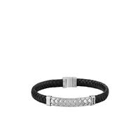 BOSS Bracelet en cuir tressé noir avec garniture en métal à chevrons - Style TAILORED, HB1580674 Noir S