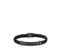 BOSS Bracelet en cuir tressé noir avec garniture en métal à chevrons - Style TAILORED, HB1580676 Noir S