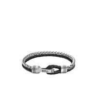 BOSS Bracelet en cuir tressé noir et en acier inoxydable - Style JAXON, HB1580894 Couleur argentée M