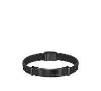 BOSS Bracelet tressé en cuir suédé noir avec plaquette logo - Style DYLAN, 58137022 Noir S