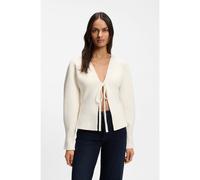 BOSS Cardigan en maille côtelée avec cravate devant et manches ballon - Style C_Fumm, 50554657 Naturel L