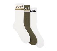 BOSS Lot de trois paires de chaussettes courtes en bambou mélangé avec logos - Style 3PQS PiquetStripe VI, 50564504 Blanc / Vert 43-46