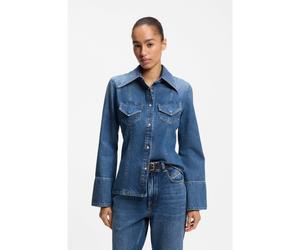 BOSS Chemisier cintré en sergé de coton rigide à effet de hachures croisées - Style C_SLIM SHIRT, 50564434 Bleu XS