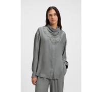 BOSS Chemisier Oversize avec logos et franges - Style C_Bosciarpa, 50544015 Gris 46