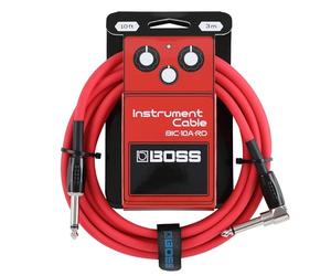 BOSS Gamme BIC-10A Câbles d'instrument | Connecteurs jack 1/4 de pouce droit vers coudé | Longueur 3 m | Câbles de haute qualité pour guitare, basse et autres | Silencieux et robustes | Rouge