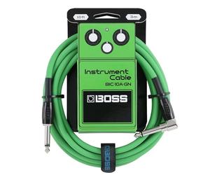BOSS Gamme BIC-10A Câbles d'instrument | Connecteurs jack 1/4 de pouce droit vers coudé | Longueur 3 m | Câbles de haute qualité pour guitare, basse et autres | Silencieux et robustes | Vert