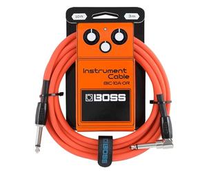 BOSS Gamme BIC-10A Câbles d'instrument | Connecteurs jack 1/4 de pouce droit vers coudé | Longueur 3 m | Câbles de haute qualité pour guitare, basse et autres | Silencieux et robustes | Orange
