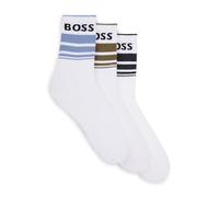 BOSS Hommes 3P QS Rib Stripe CC Lot de trois paires de chaussettes courtes à rayures et logo