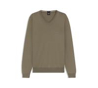 BOSS Hommes Baram-L Pull à col V en Laine Vierge avec Logo brodé