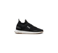 BOSS Baskets Titanium Runn knst N – tige en maille, finitions cuir suédé – Homme Noir 45