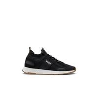 BOSS Baskets style chaussettes avec finitions en cuir suédé - Style Titanium_Runn_knst_N, 50498245 Noir 49