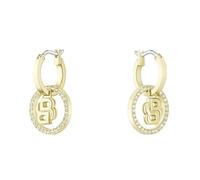 BOSS Jewelry Boucles d'Oreilles Créoles pour Femme Collection DOUBLE B DIVINE en Acier Inoxydable avec Placage Ionique Or Jaune orné de Cristaux - 1580821