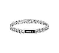 BOSS Jewelry Bracelet en Chaîne pour Homme Collection KASSY EMBLEM en Acier Inoxydable avec une Plaque en Émail Noir - 1580679M