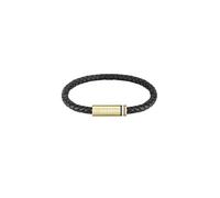 BOSS Jewelry Bracelet pour Homme Collection ARES SINGLE avec Cuir Noir et Fermoir en Acier Inoxydable Doré - 1580624