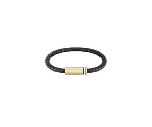 BOSS Jewelry Bracelet pour Homme Collection ARES SINGLE avec Cuir Noir et Fermoir en Acier Inoxydable Doré - 1580624