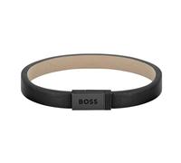BOSS Jewelry Bracelet pour Homme Collection JACE avec Cuir Noir et Fermeture en Acier Inoxydable Noir - 1580337S