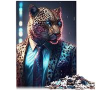 Boss Leopard in Suit Puzzles de 1000 pièces pour Adultes Puzzle en Bois Anti-Stress Staycation Kill Time 19,7 x 29,5 Pouces