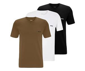 BOSS Lot de 3 t-shirts classiques à manches courtes en pur coton pour homme, couleur : multicolore, article : -265 noir/blanc/beige, taille : M, - 265 noir/blanc/beige
