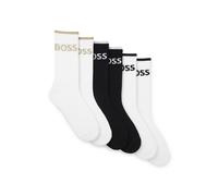 BOSS Lot de six paires de chaussettes courtes côtelées en coton mélangé - Style 6P QS Stripe CC, 50510168 Blanc / Noir 43-46