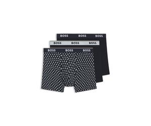 BOSS Lot de trois boxers longs en coton stretch avec taille logotée - Style BoxerBr 3P Power Des, 50554438 Bleu S