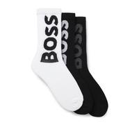 BOSS Lot de trois paires de chaussettes courtes à grands logos - Style 3P QS Rib Logo CC, 50524259 Blanc / Noir 43-46