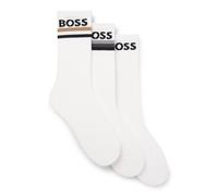 BOSS Lot de trois paires de chaussettes courtes en bambou mélangé avec logos - Style 3PQS PiquetStripe VI, 50564504 Blanc 39-42