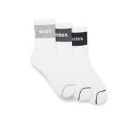 BOSS Lot de trois paires de chaussettes courtes en coton mélangé - Style 3P QS Rib Melange CC, 50559410 Blanc 39-42