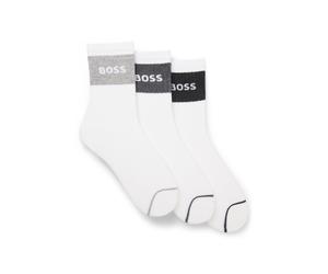 BOSS Lot de trois paires de chaussettes courtes en coton mélangé - Style 3P QS Rib Melange CC, 50559410 Blanc 39-42