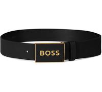 Boss Men's Leather Logo Belt Noir/Or 002 34R (90cm) Male