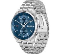 Hugo Boss Montre chronographe Skytraveller Quartz calendrier cadran bleu bracelet acier argenté
