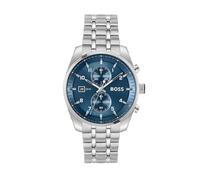 Hugo Boss Montre chronographe Skytraveller Quartz calendrier cadran bleu bracelet acier argenté