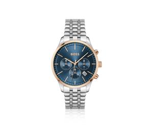 BOSS Montre chronographe avec cadran bleu et bracelet à maillons multiples - Style AVERY, 58138480 Argent pcs.