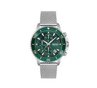 Boss Montre Chronographe Homme 45mm Quartz Collection Admiral avec Bracelet en Acier Inoxydable, Silicone ou Tissu en Plastique Océanique, Fonction Date et 3 sous-Cadrans
