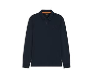 BOSS Polo à manches longues en coton avec détail de logo - Style Pe_interlock_long, 50527525 Bleu foncé M