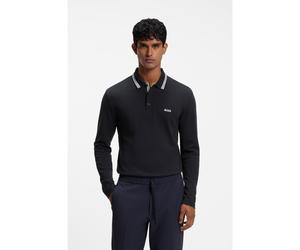 BOSS Polo à manches longues en piqué de coton - Style Plisy, 50536609 Bleu foncé 5XL