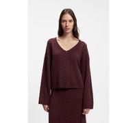 BOSS Pull à col V avec structure à torsades - Style C_Famioca, 50569913 Rouge sombre S
