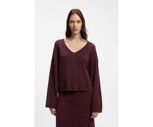 BOSS Pull à col V avec structure à torsades - Style C_Famioca, 50569913 Rouge sombre XS