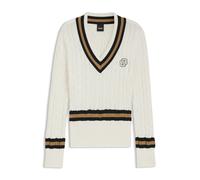 BOSS Pull d’équitation en coton à la structure torsadée - Style PAULA KNITWEAR JUMPER CABLE, B7W1002 Blanc M