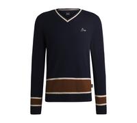 BOSS Pull d’équitation en laine et cachemire à col V - Style HARWARD KNITWEAR, B6M1003 Bleu foncé XXL