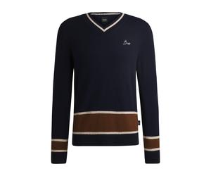 BOSS Pull d’équitation en laine et cachemire à col V - Style HARWARD KNITWEAR, B6M1003 Bleu foncé XXL
