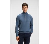 BOSS Pull en coton et cachemire avec encolure zippée et patch logoté - Style Kanobix_S, 50527585 Bleu M
