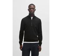 BOSS Pull en coton et cachemire avec encolure zippée et patch logoté - Style Kanobix_S, 50527585 Noir XXXL