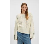 BOSS Pull en coton mélangé à torsades et franges - Style C_Fitto, 50543949 Naturel M