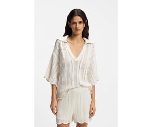 BOSS Pull en coton mélangé avec une structure en maille ondulée - Style C_Fordeaux, 50559808 Naturel S
