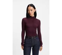 BOSS Pull en laine mérinos à col montant et côtes mélangées - Style Foliora, 50549166 Rouge sombre XL