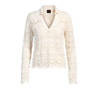 Boss - Pull en maille ajourée avec col Johnny - Femme - Pulls - Blanc - Taille: 40 FR