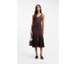 BOSS Robe en maille côtelée avec plis transparents - Style Floe, 50557146 Marron foncé XL